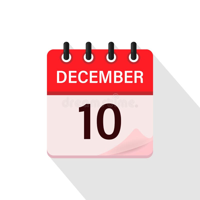 December 10, Calendar Icon with Shadow. Day, Month. Flat Vector