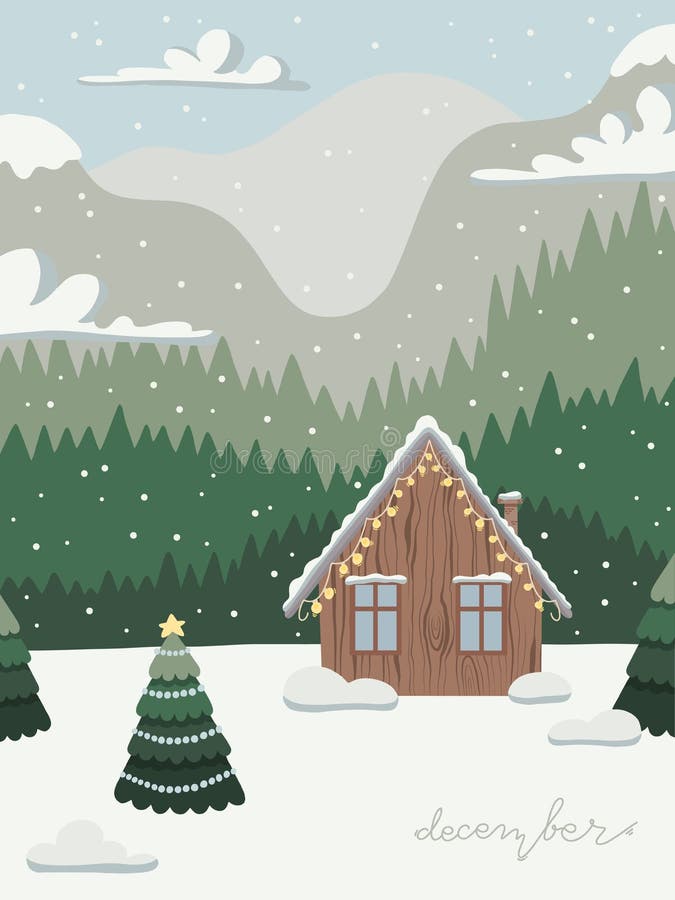 December Calendar Vector Illustration with Winter View, Christmas Tree ...