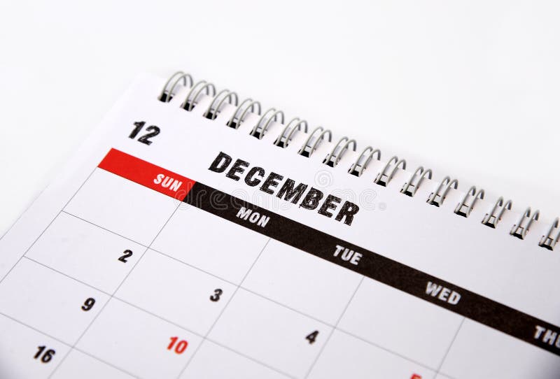 December calendar on a white background