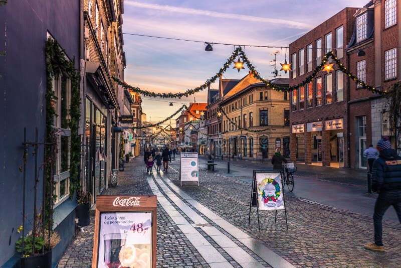 December 04, 2016: Christmas lights at the main street of Roskilde, Denmark royalty free stock photography December 04, 2016: Christmas lights at the main street of Roskilde, Denmark royalty free stock photography