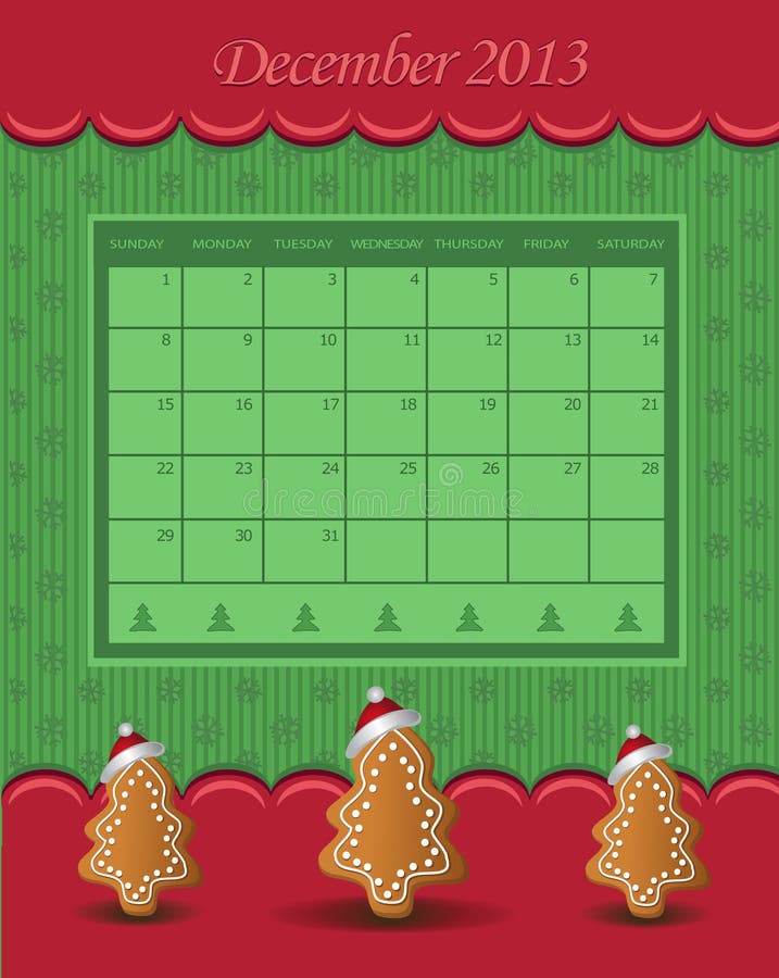 Calendar December Christmas 2013 tree green red