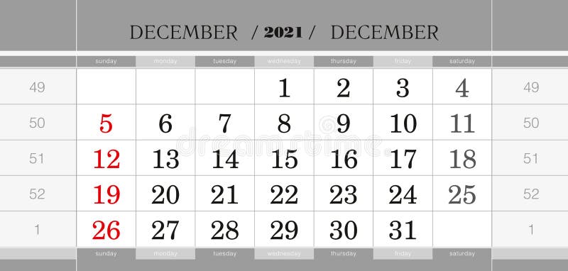 December 2021 Kwartaalkalenderblok De Kalender Van De Muur in Engels, De Week Begint Vanaf Zondag Vector Illustratie - Illustration of maand, december: 200761969