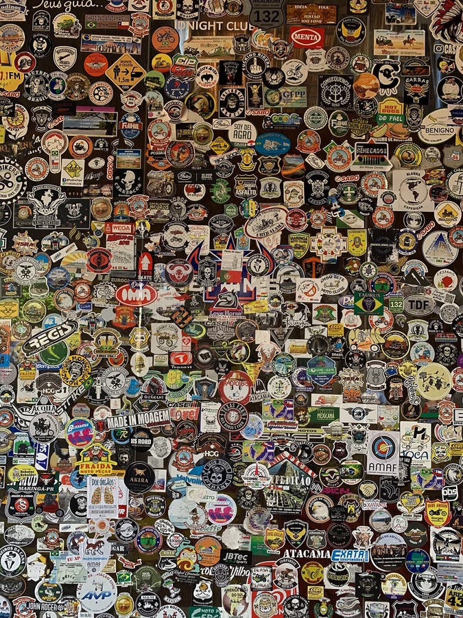 Wall Full of Stickers of Motorcycle Club, Teams and Groups, in a Pub in the  City. Editorial Stock Photo - Image of motor, design: 240390783