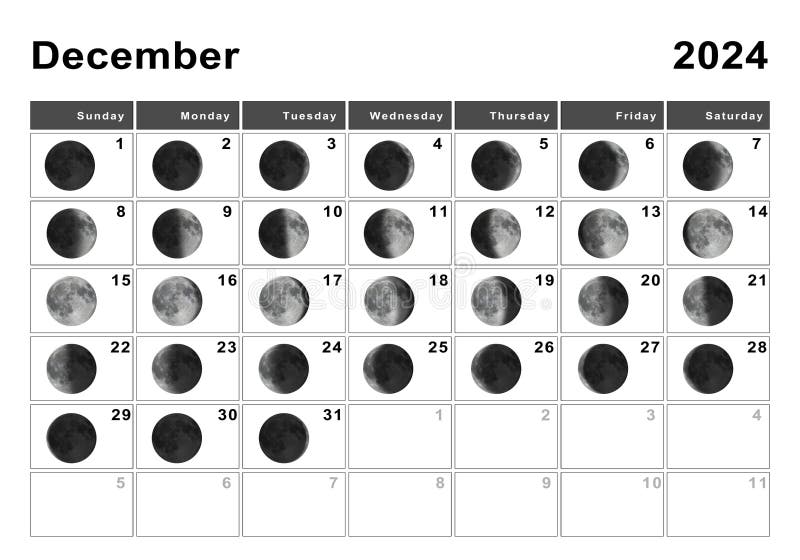 December 2024 Lunar Calendar, Moon Cycles Stock Illustration