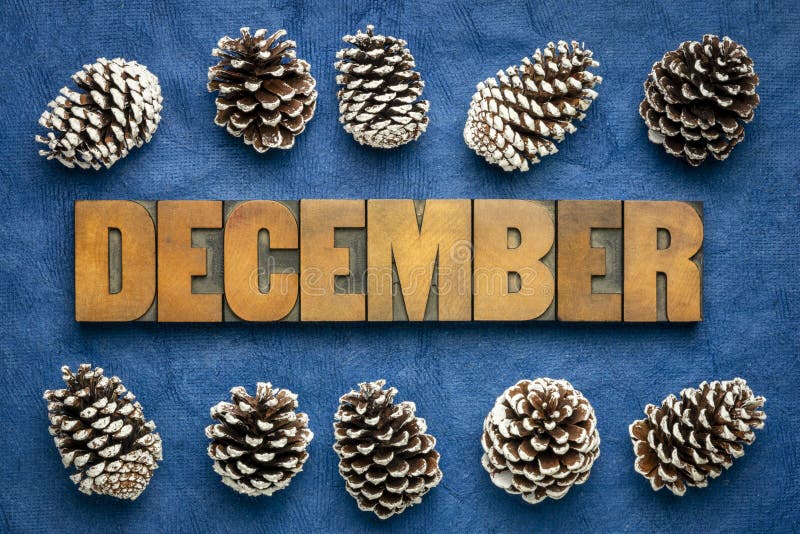 December month word in wood type