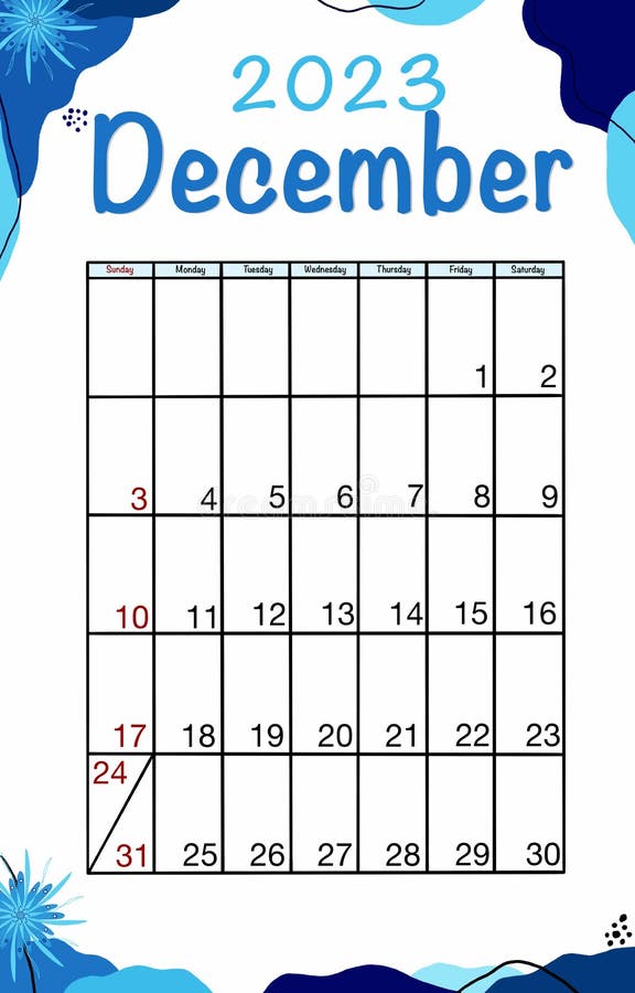 December Planner Calendar 2023 Year. English Vector Vertical Calendar