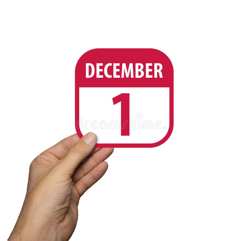 December 1st. Day 1 of month, hand hold simple calendar icon with date on white background. Planning. Time management. Set of stock photos