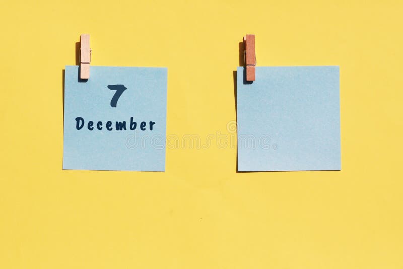 7 December. 7th Day of the Month, Calendar Date. Two Blue Sheets for