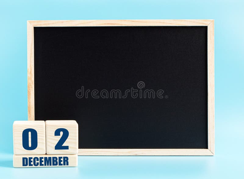December 2th. Day 2 of Month, Cube Calendar with Date, Empty Frame on