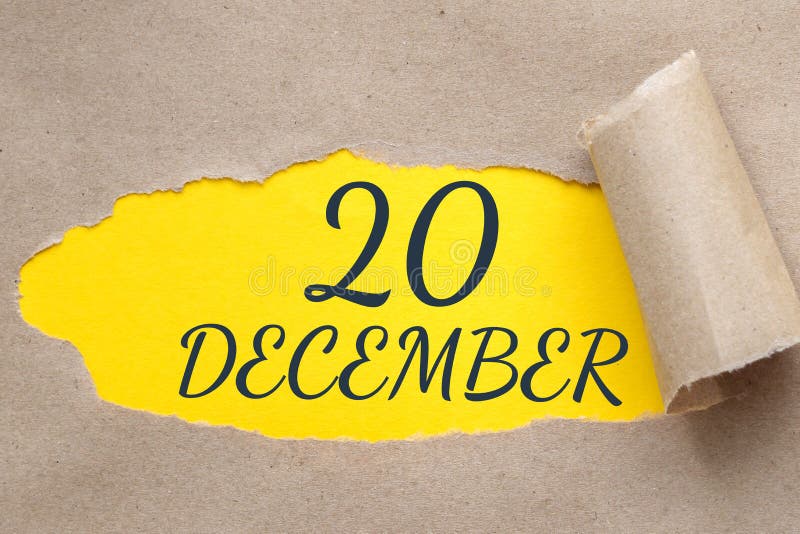 20 decembrie 20 a celei de-a 20-a zile a lunii calendaristice, în hârtie, cu margini tăiate. fundalul galben este vizibil vector illustration