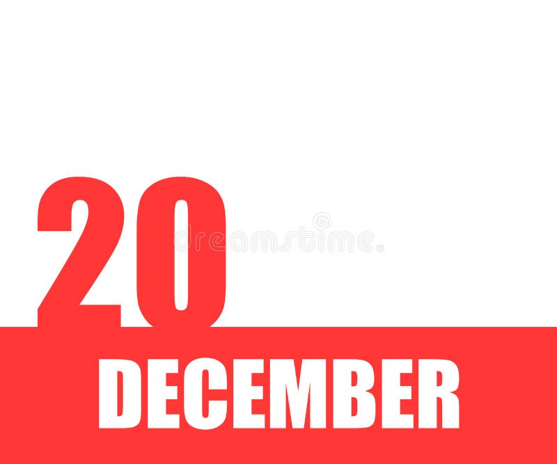 Decembrie 20 - data calendaristică a lunii. cifre roșii și benzi cu text alb pe fond izolat. stock illustration
