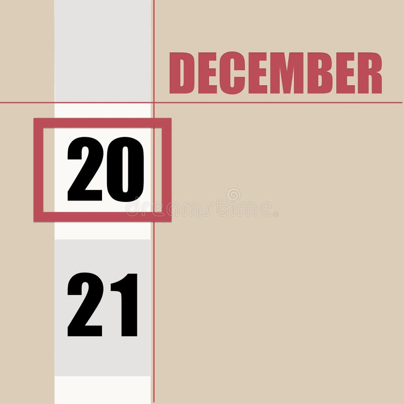 20 decembrie 20 a 20-a zi calendaristică a lunii Fundal cu bandă albă și pătrat roșu cu date în schimbare. conceptul stock illustration