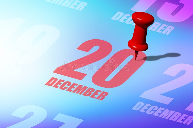 20 decembrie. ziua 20 de luni data roșie scrisă și fixată pe un calendar pentru a vă reaminti un eveniment important sau o posibil vector illustration