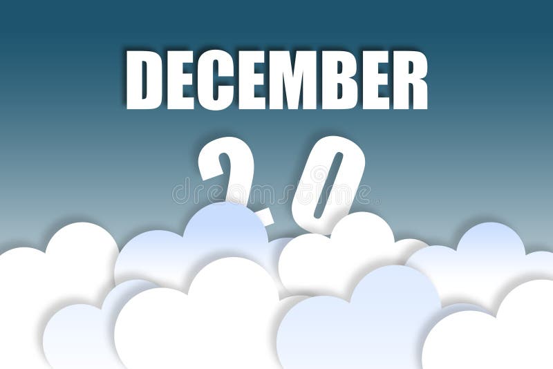20 decembrie. ziua 20 de luni numele și data plutind în aer pe un fond albastru frumos cu nori pufoși. iarnă vector illustration