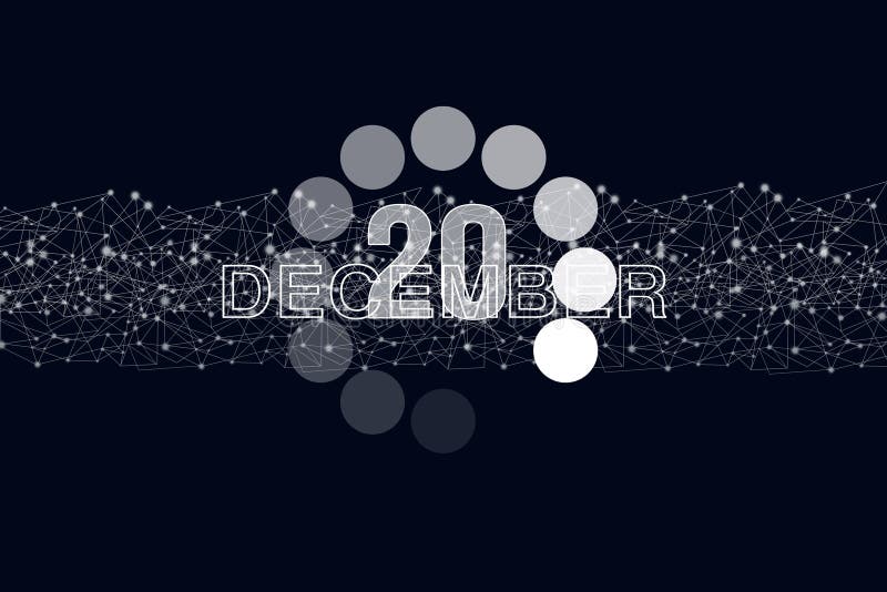 20 decembrie. ziua 20 luna calendar. data calendarului hologramei digitale cu încărcare luminoasă pe fond albastru închis. ziua lunii de iarnă a anului