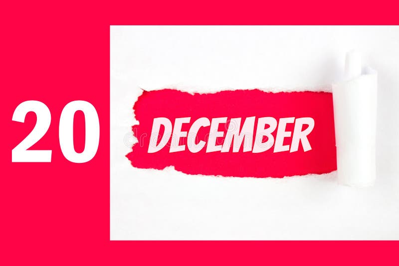 20 decembrie. ziua 20 luna calendar. gaură roșie în Cartea albă cu fețe rupte cu dată calendaristică. zi de iarnă stock illustration