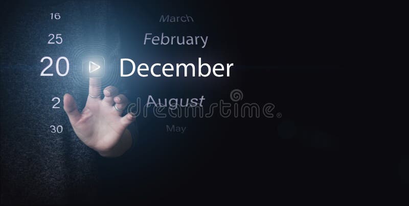 20 decembrie. ziua 20 luna calendar. manual clic pe redarea pictogramei luminoase și data pe fond albastru închis. zi de iarnă stock illustration