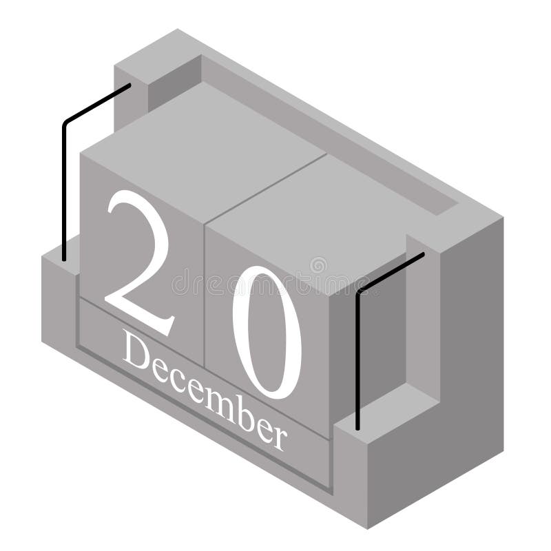 20 decembrie, într-o zi calendaristică unică. calendarul blocurilor de lemn gri prezent 20 și luna decembrie izolate pe alb royalty free illustration