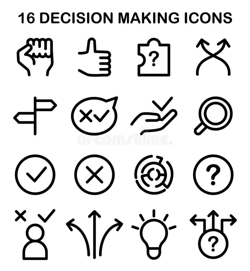 Decision-making icons set. Strategic thinking, brainstorming and solution stock illustration