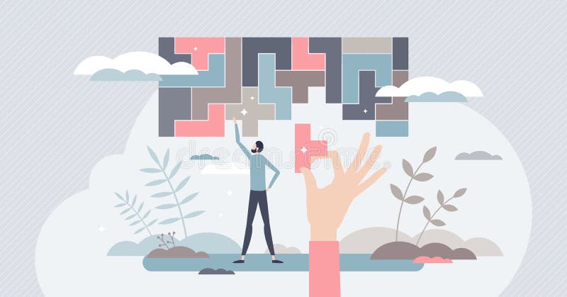 Decision making and logical thinking in difficult tasks tiny person concept stock illustration