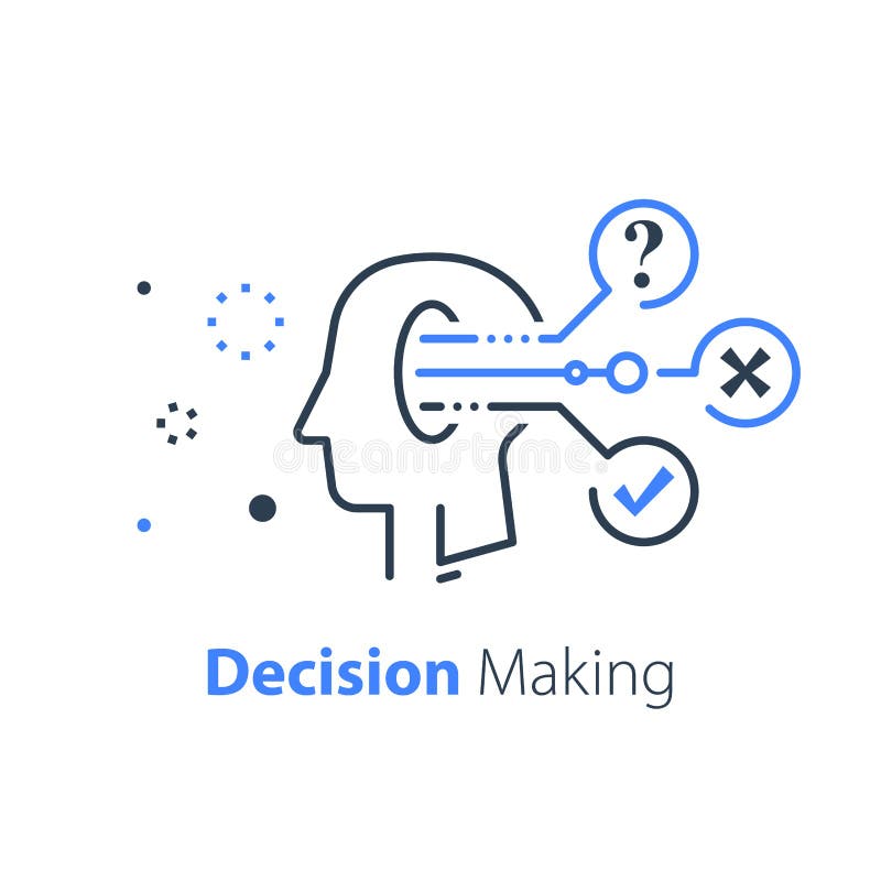 Decision making, mental trap, logical solution, critical thinking vector illustration