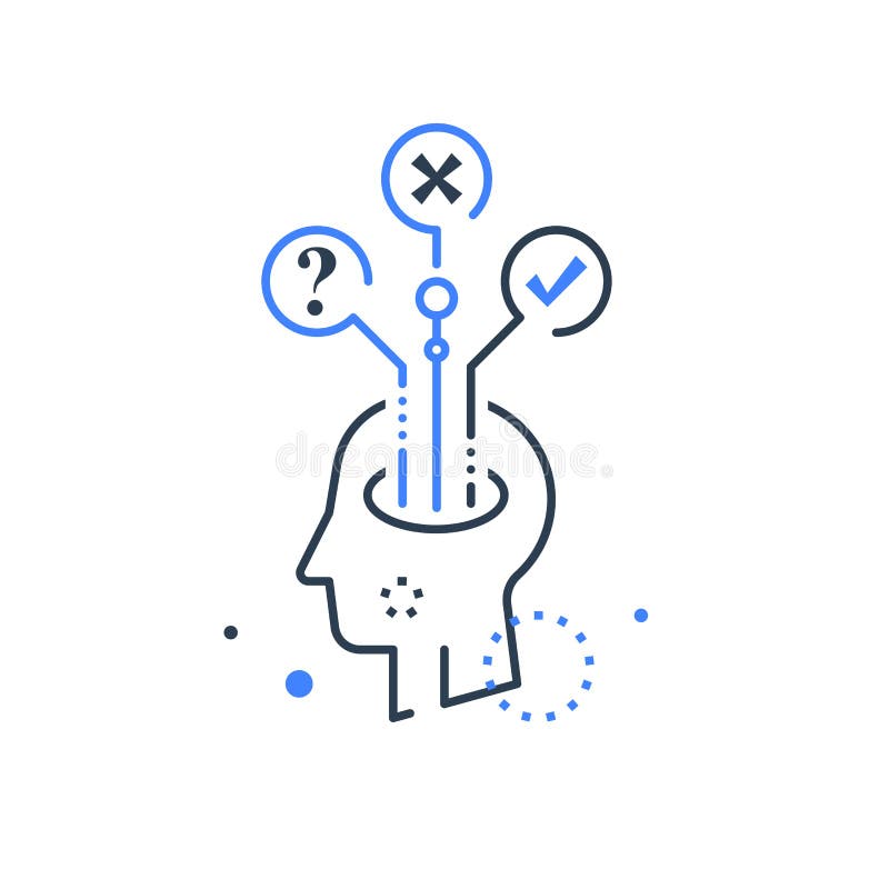 Decision making, mental trap, logical solution, critical thinking vector illustration