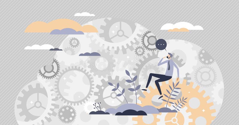 Decision making mind about complex and difficult process tiny person concept stock illustration