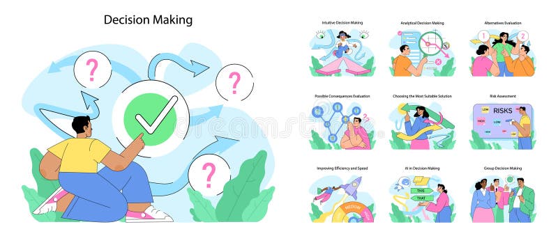 Decision making set. Flat vector illustration. royalty free illustration
