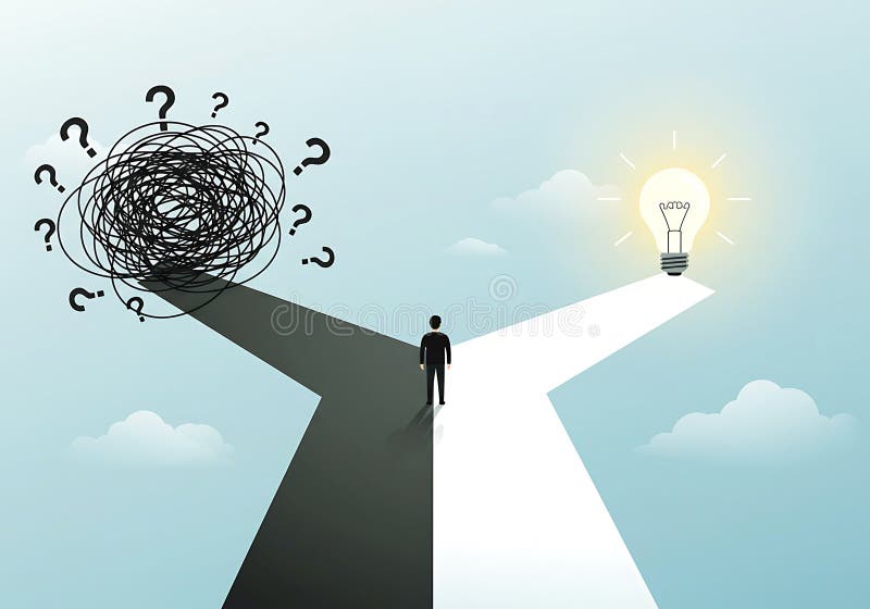 Decision Making Toward Bright Idea with Lightbulb Pathway stock illustration
