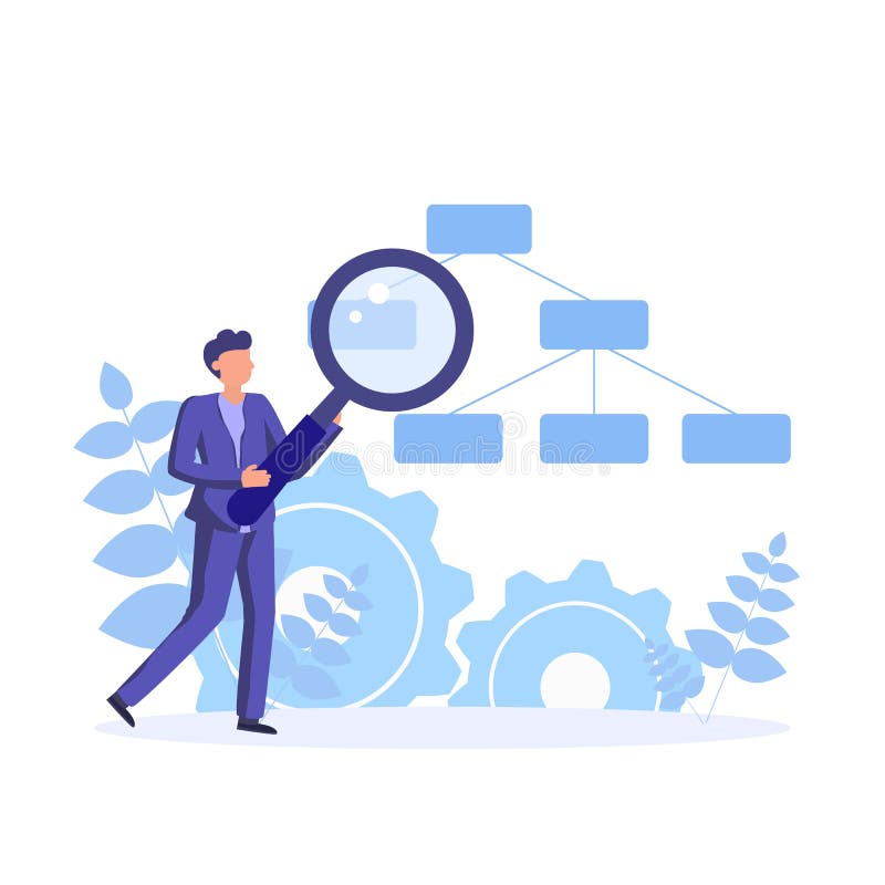 Decision tree. Data scientists, analytical data experts working with decision tree and decision making royalty free illustration
