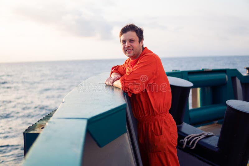 Deck Officer on Deck of Offshore Vessel or Ship Stock Image Image of