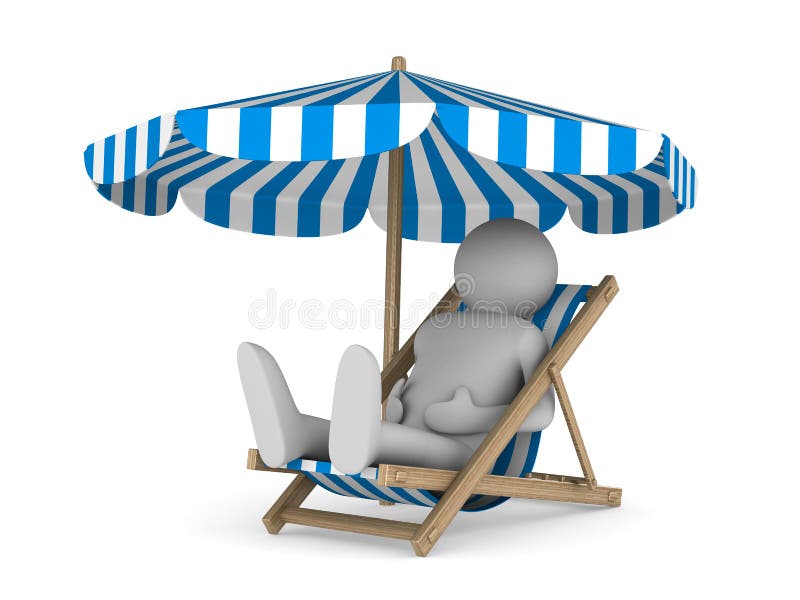 Deckchair and parasol on white background