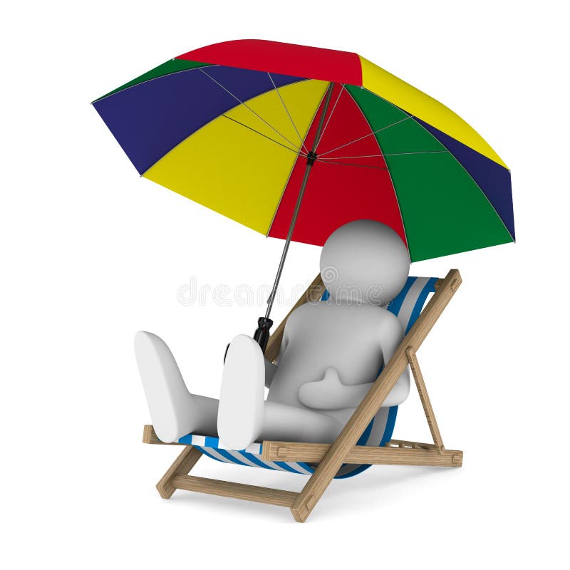 Deckchair and parasol on white background