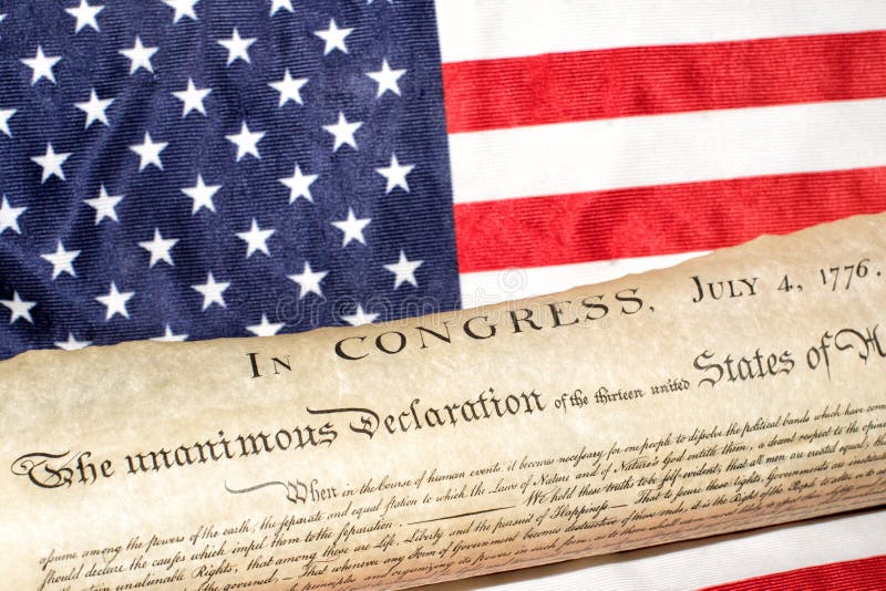 Declaration of independence 4th july 1776 on usa flag stock photo Declaration of independence 4th july 1776 on usa flag stock photo