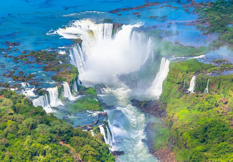 Beautiful Aerial View of Iguazu Falls, One of the Most Beautiful