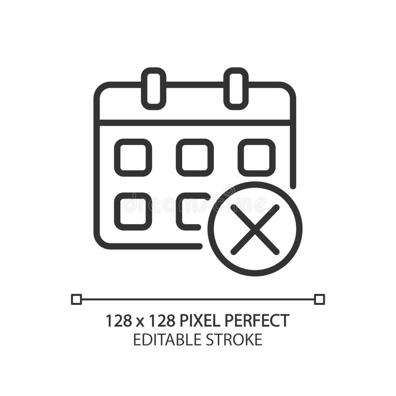 Decline event in calendar pixel perfect linear icon royalty free illustration