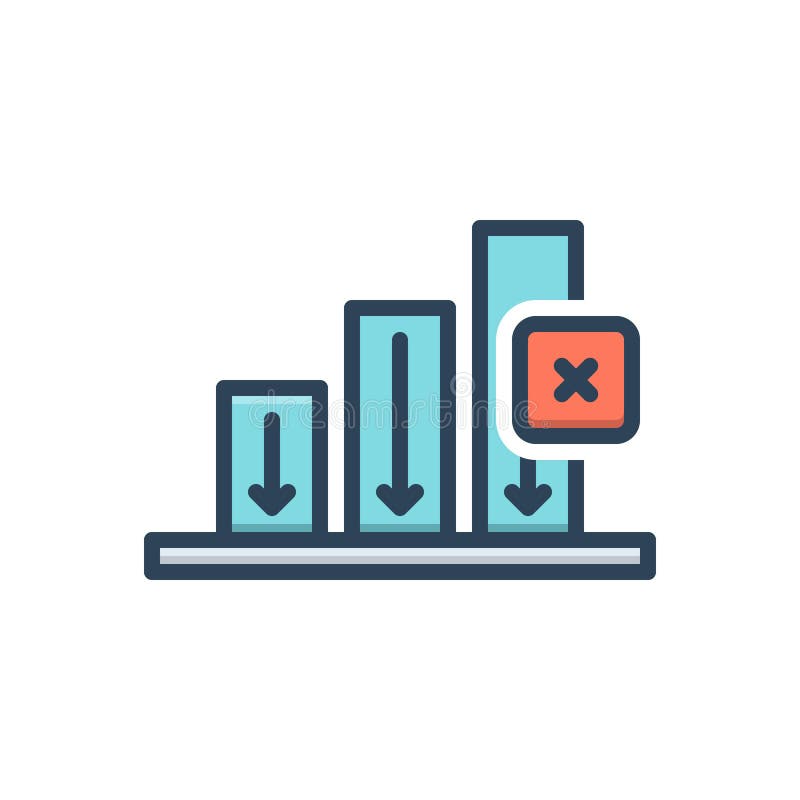 Color illustration icon for Decline, get, less, fall, arrow, loss, decrease and reduce. Decrease arrow icon illustrations