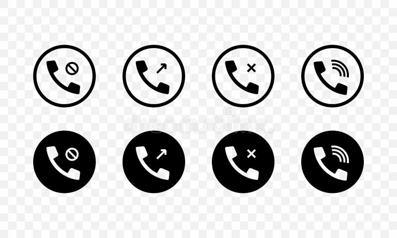 Decline, outgoing, missed call phone icon set in black. Vector EPS 10. on transparent background royalty free illustration.