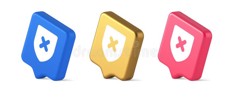Decline shield button cross mark wrong unsend defense virtual guard 3d realistic speech bubble isometric icon vector illustration