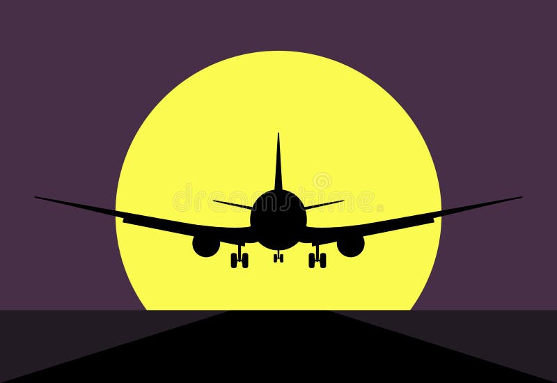 Decollo piano o atterrare al tramonto, retrovisione Illustrazione di vettore illustrazione di stock Decollo piano o atterrare al tramonto, retrovisione Illustrazione di vettore illustrazione di stock