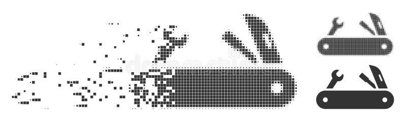 Decomposed Pixel Halftone Multi-Tools Knife Icon royalty free illustration