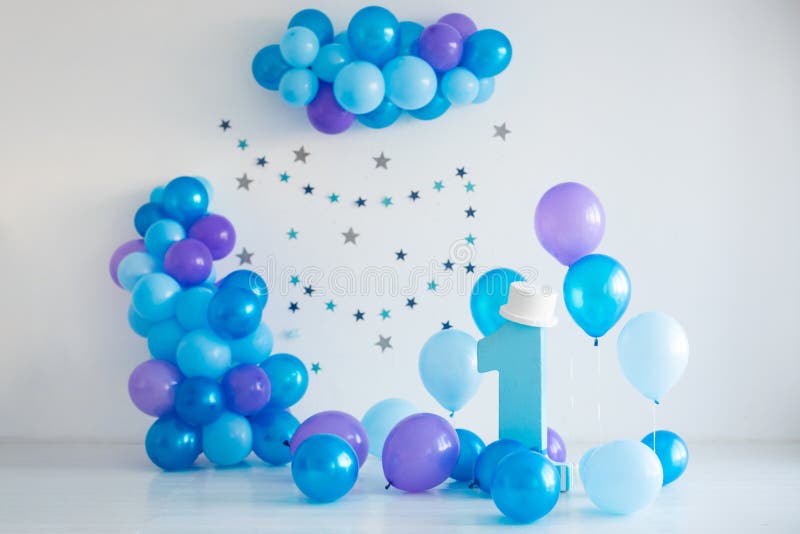 Blue decor for first birthday royalty free stock image