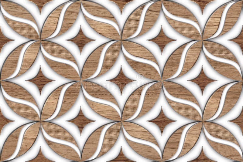 Wood 3d wall tiles texture with white plastic elements. Material wood oak. High quality seamless realistic texture vector illustration