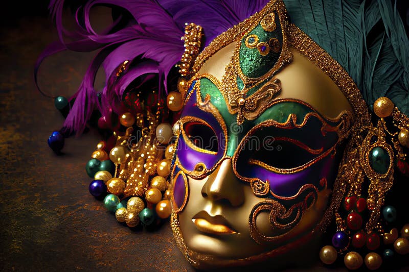 Decoración De Máscaras De Carnaval Veneciano Y Cuentas. Fondo De Mardi Gras  Stock de ilustración - Ilustración de festival, vector: 267729656