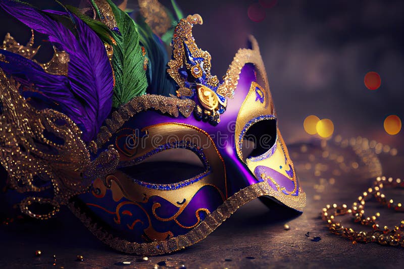 Decoración De Máscaras De Carnaval Veneciano Y Cuentas. Fondo De Mardi Gras  Stock de ilustración - Ilustración de tarjeta, carnaval: 267729698