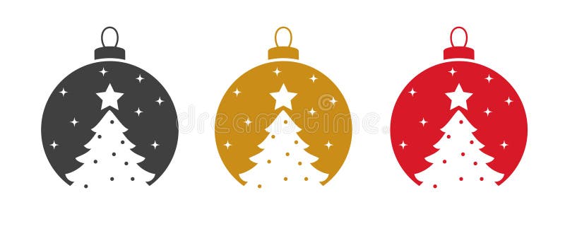 Decoración de bola navideña con árbol de navidad y dorado gris estrella y bauble rojo aislado stock de ilustración