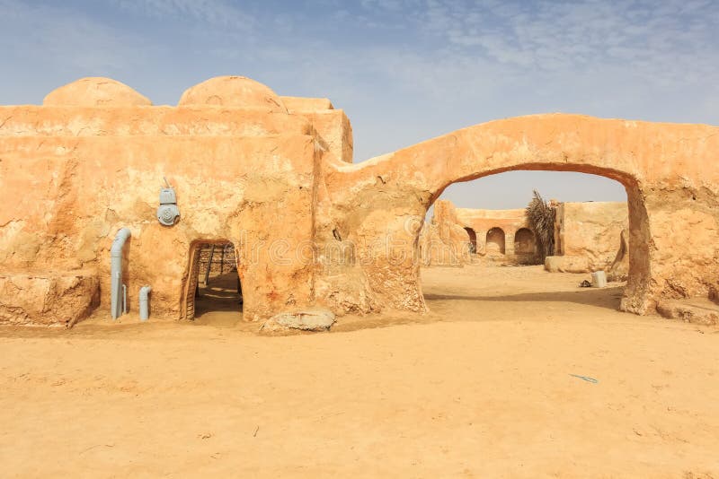 Planet Tatooine decoration in Sahara desert, Tunisia. Planet Tatooine decoration in Sahara desert, Tunisia