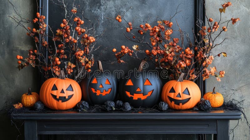 Decoración ecofriendalmente de halloween decorada con elementos de diseño escandinavo con jackolanterns foto de archivo libre de regalías