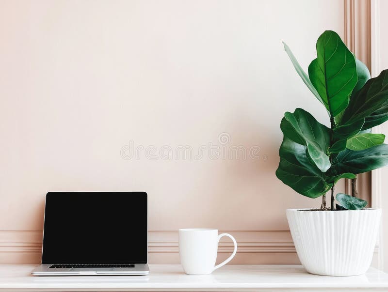 Decoración minimalista con un portátil elegante stock de ilustración