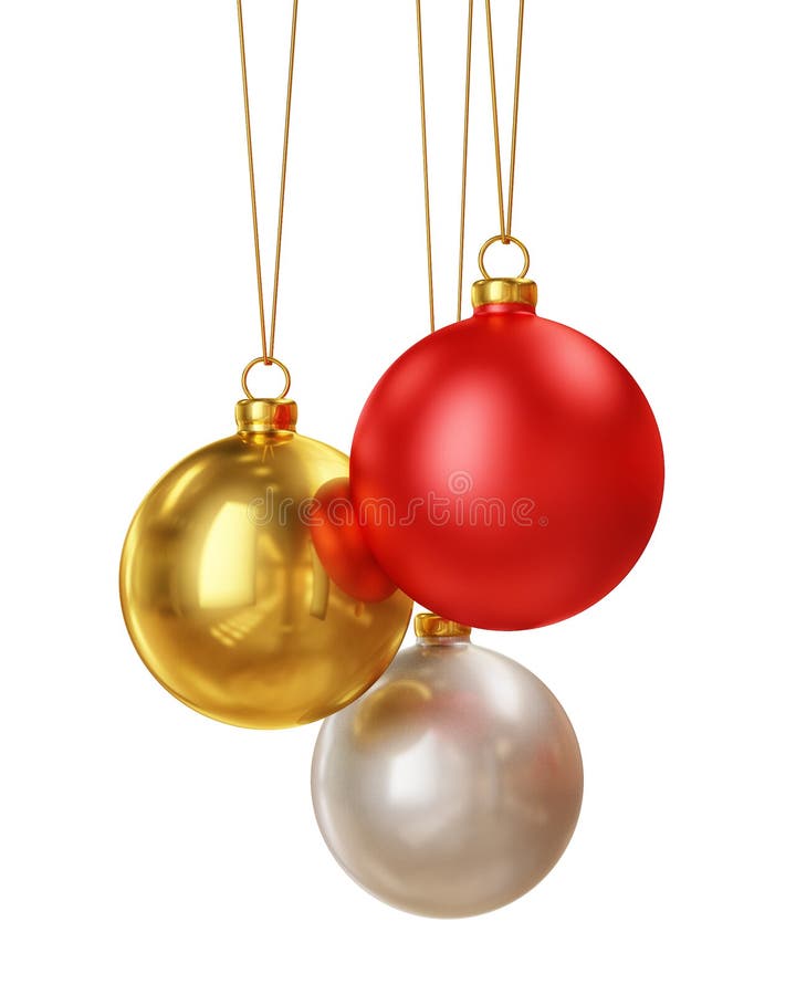 Decorarea bilelor lucioase de Crăciun izolate pe fond alb stock image